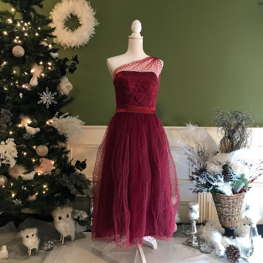 Cocktail holiday party dress one shoulder - Picture 1 of 10